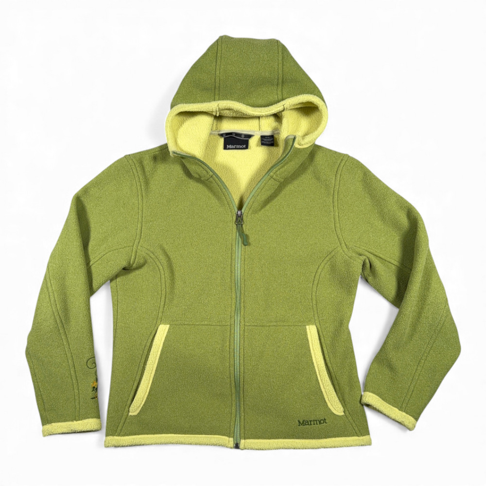 Marmot Sweater Womens MEDIUM Green Fleece Hoodie Outdoor Gorpcore Two Tone Zip